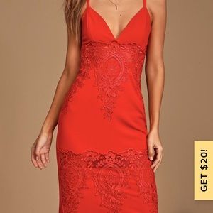 Lulus Red Spaghetti Strap Lace Detailed Dress